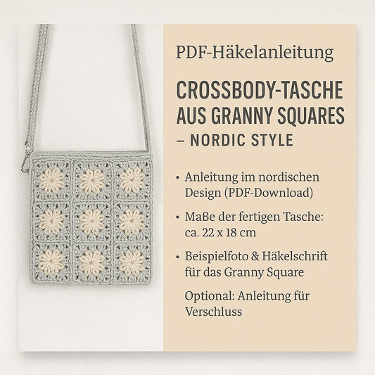 PDF-Häkelanleitung: Crossbody-Tasche aus Granny Squares – Nordic Style