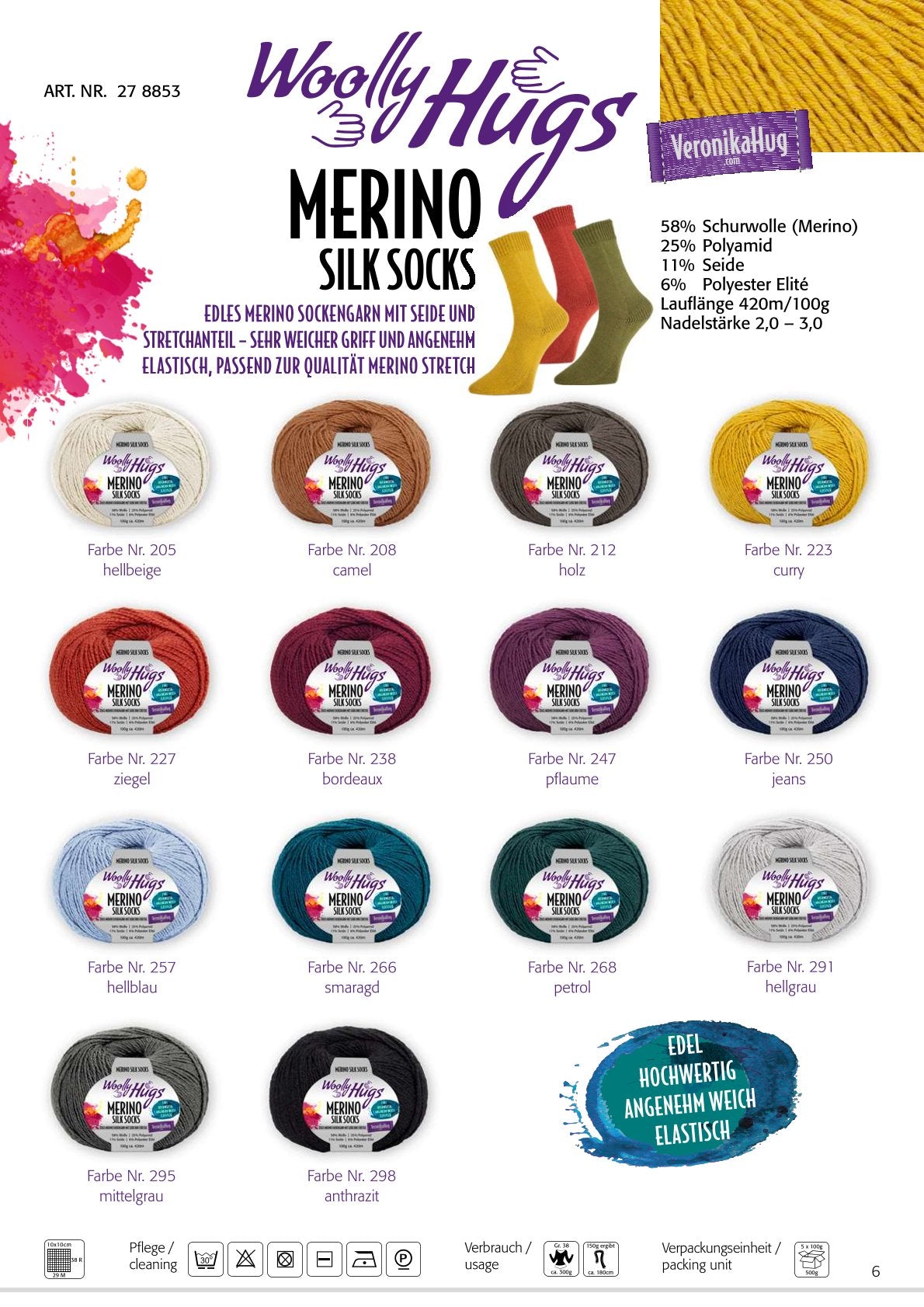 100g Woolly Hugs Merino Silk Socks